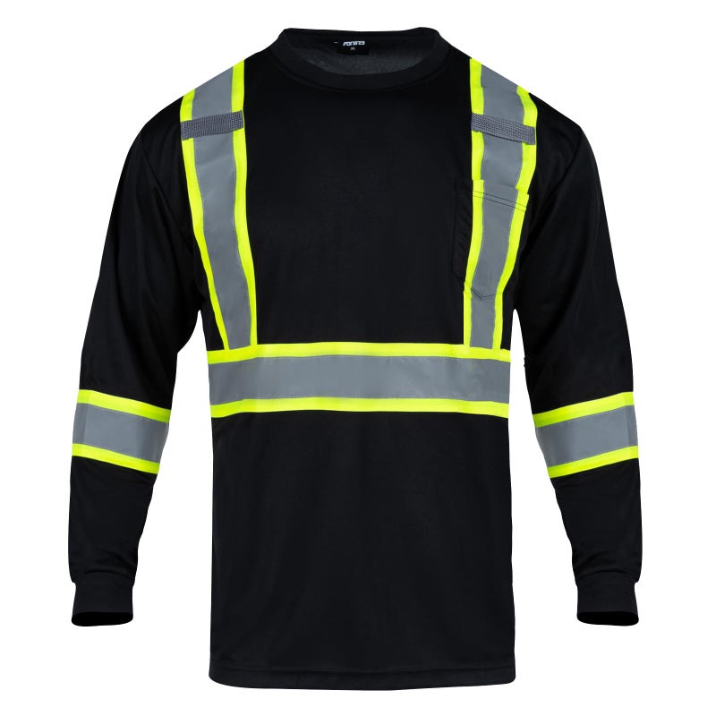 FONIRRA Long Sleeve Safety T Shirt Reflective High Visibility Construction Work Shirts ANSI Class 3 for Men(Black,3XL) - Image 2